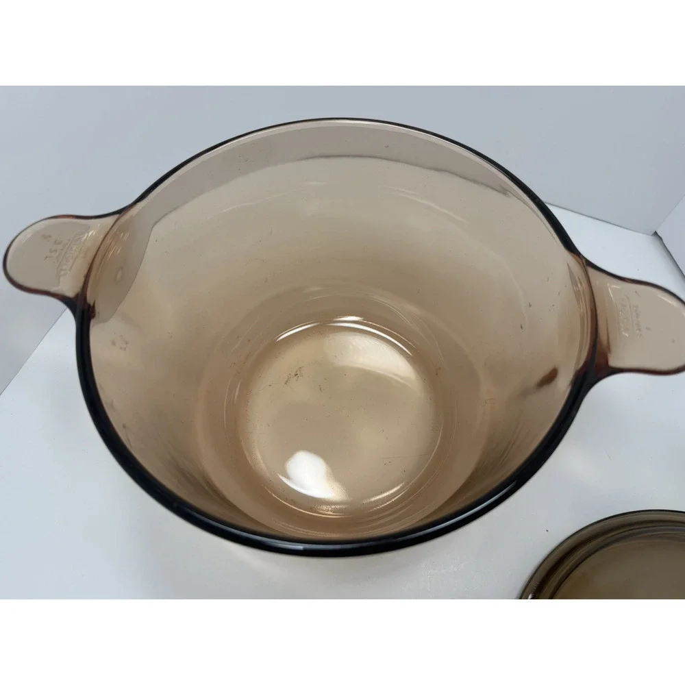 Vision Corning Ware Amber 3.5 L Stock Pot Made in France w/ Pyrex Lid Vintage